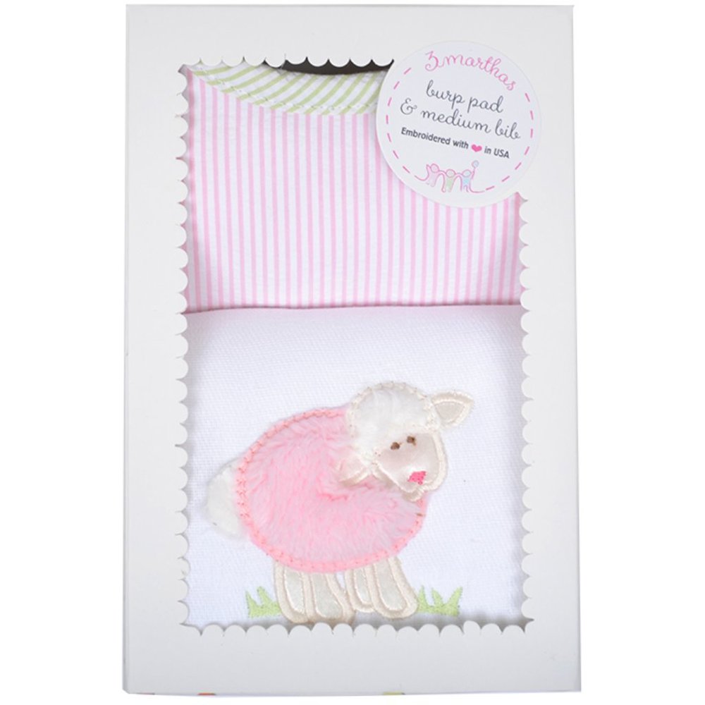 3 Marthas Burp Pad & Bib Gift Set, Pink Lamb - BRAND NEW